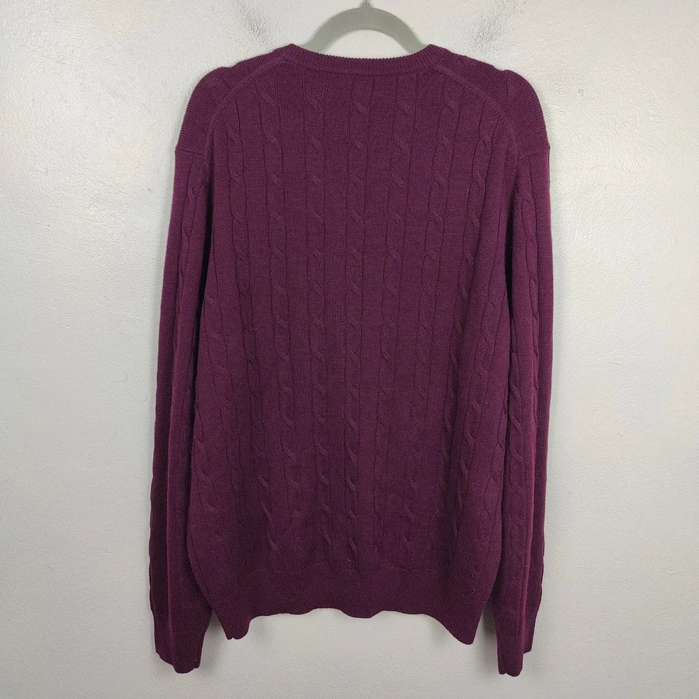 Brooks Brothers Sweater‎ Mens XL Plum Purple Extra Fine Merino Wool Cable Knit